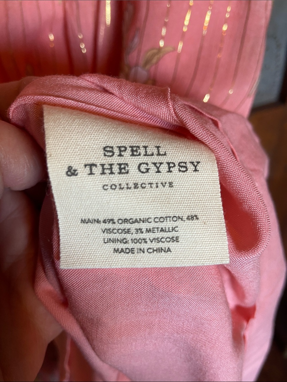 NWOT Spell & the Gypsy Hendrix Pink Gold Metallic Boho Flowy Dress Size M - Picture 9 of 9